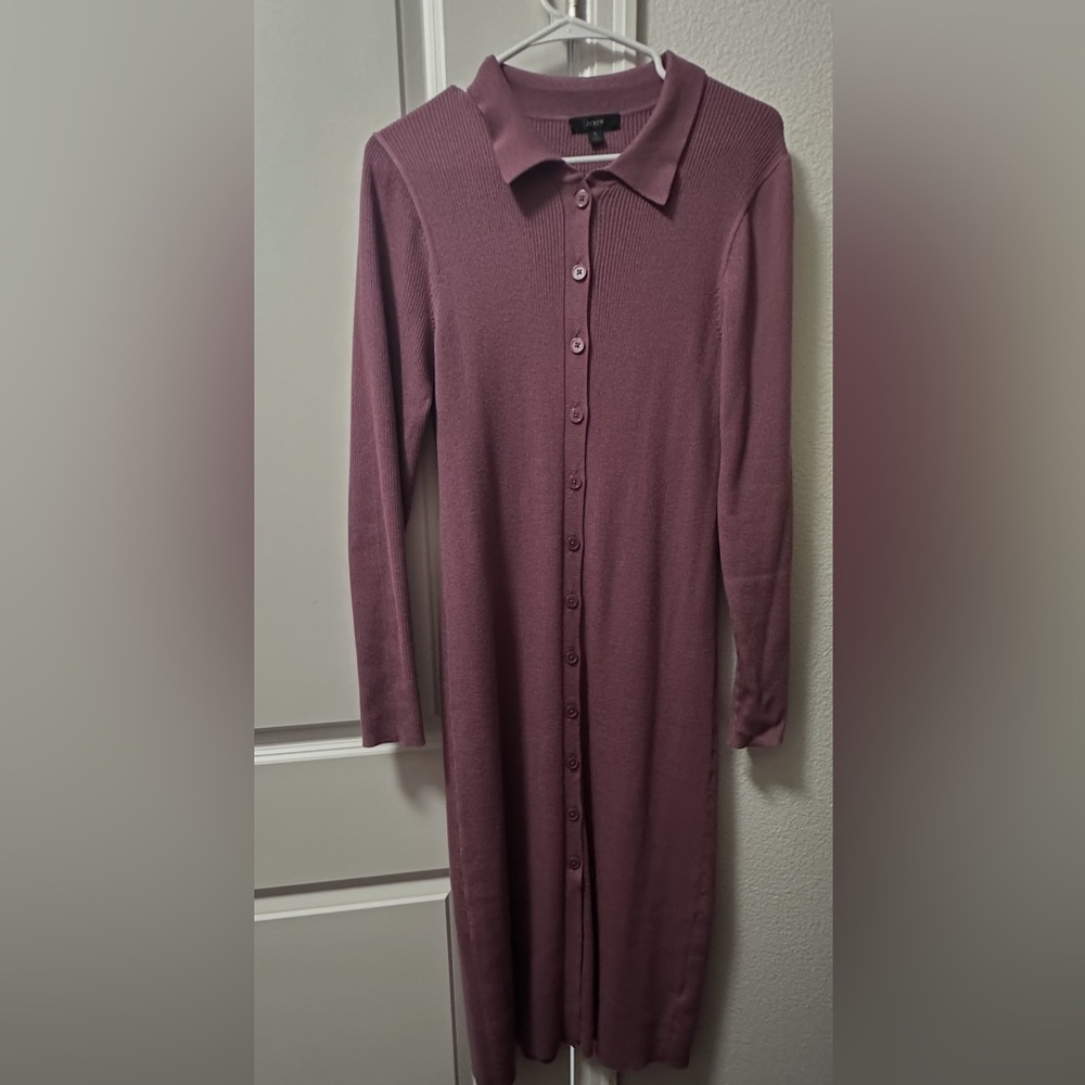 J. Crew Long Ribbed Button-Front Dress in Mauve